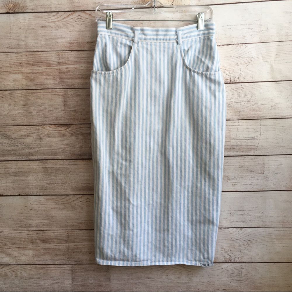 VINTAGE CHEROKEE DENIM SKIRT IN BLUE AND‎ WHITE STRIPES
